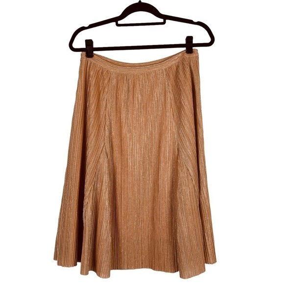 ANTHROPOLOGIE MAEVE AMBRA ROSE PINK SHIMMER METALLIC A-LINE PLEATED SKIRT - Picture 5 of 13
